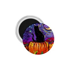 Halloween Art Starry Night Hallows Eve Black Cat Pumpkin 1 75  Magnets by Modalart