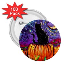 Halloween Art Starry Night Hallows Eve Black Cat Pumpkin 2 25  Buttons (100 Pack)  by Modalart