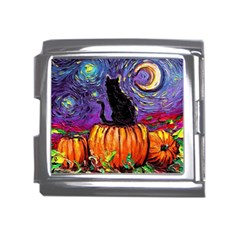 Halloween Art Starry Night Hallows Eve Black Cat Pumpkin Mega Link Italian Charm (18mm) by Modalart