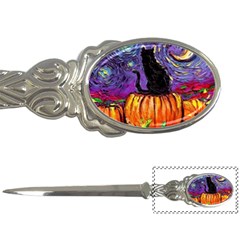 Halloween Art Starry Night Hallows Eve Black Cat Pumpkin Letter Opener by Modalart