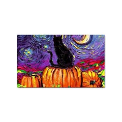 Halloween Art Starry Night Hallows Eve Black Cat Pumpkin Sticker (rectangular) by Modalart