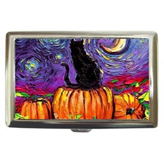 Halloween Art Starry Night Hallows Eve Black Cat Pumpkin Cigarette Money Case by Modalart