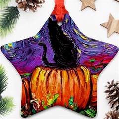 Halloween Art Starry Night Hallows Eve Black Cat Pumpkin Star Ornament (two Sides) by Modalart