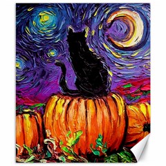 Halloween Art Starry Night Hallows Eve Black Cat Pumpkin Canvas 8  X 10  by Modalart