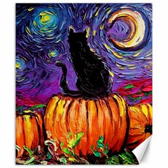 Halloween Art Starry Night Hallows Eve Black Cat Pumpkin Canvas 20  X 24  by Modalart