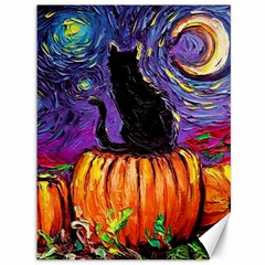 Halloween Art Starry Night Hallows Eve Black Cat Pumpkin Canvas 36  X 48  by Modalart