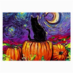 Halloween Art Starry Night Hallows Eve Black Cat Pumpkin Large Glasses Cloth (2 Sides) by Modalart