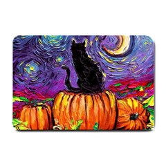 Halloween Art Starry Night Hallows Eve Black Cat Pumpkin Small Doormat