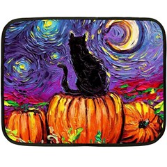 Halloween Art Starry Night Hallows Eve Black Cat Pumpkin Two Sides Fleece Blanket (mini) by Modalart