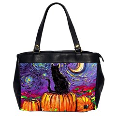 Halloween Art Starry Night Hallows Eve Black Cat Pumpkin Oversize Office Handbag (2 Sides) by Modalart