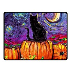 Halloween Art Starry Night Hallows Eve Black Cat Pumpkin Fleece Blanket (small) by Modalart