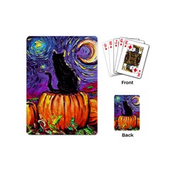 Halloween Art Starry Night Hallows Eve Black Cat Pumpkin Playing Cards Single Design (mini) by Modalart