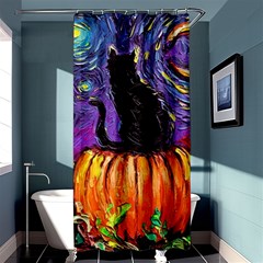 Halloween Art Starry Night Hallows Eve Black Cat Pumpkin Shower Curtain 36  X 72  (stall)  by Modalart