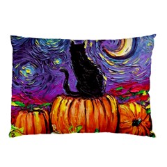 Halloween Art Starry Night Hallows Eve Black Cat Pumpkin Pillow Case (two Sides) by Modalart