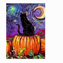 Halloween Art Starry Night Hallows Eve Black Cat Pumpkin Large Garden Flag (two Sides) by Modalart