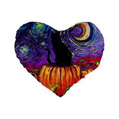 Halloween Art Starry Night Hallows Eve Black Cat Pumpkin Standard 16  Premium Heart Shape Cushions by Modalart