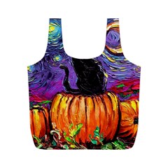 Halloween Art Starry Night Hallows Eve Black Cat Pumpkin Full Print Recycle Bag (m) by Modalart