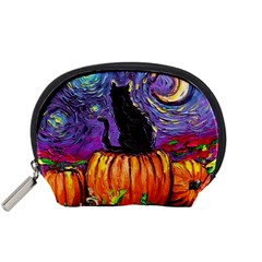 Halloween Art Starry Night Hallows Eve Black Cat Pumpkin Accessory Pouch (small) by Modalart