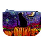 Halloween Art Starry Night Hallows Eve Black Cat Pumpkin Large Coin Purse Front