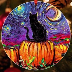 Halloween Art Starry Night Hallows Eve Black Cat Pumpkin Uv Print Acrylic Ornament Round by Modalart