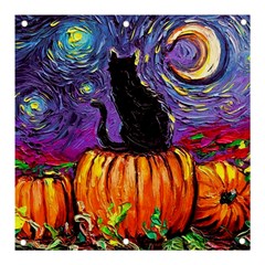 Halloween Art Starry Night Hallows Eve Black Cat Pumpkin Banner And Sign 3  X 3  by Modalart