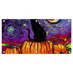 Halloween Art Starry Night Hallows Eve Black Cat Pumpkin Banner And Sign 4  X 2  by Modalart