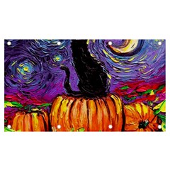 Halloween Art Starry Night Hallows Eve Black Cat Pumpkin Banner And Sign 7  X 4  by Modalart