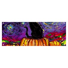 Halloween Art Starry Night Hallows Eve Black Cat Pumpkin Banner And Sign 8  X 3  by Modalart