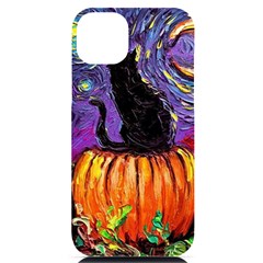 Halloween Art Starry Night Hallows Eve Black Cat Pumpkin Iphone 14 Plus Black Uv Print Case by Modalart