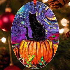 Halloween Art Starry Night Hallows Eve Black Cat Pumpkin Uv Print Acrylic Ornament Oval by Modalart