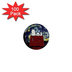 Cartoon Dog House Van Gogh 1  Mini Buttons (100 Pack)  by Modalart