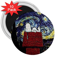 Cartoon Dog House Van Gogh 3  Magnets (10 Pack)  by Modalart