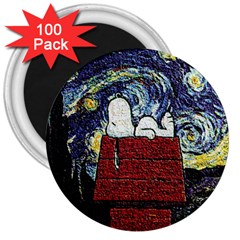 Cartoon Dog House Van Gogh 3  Magnets (100 Pack) by Modalart