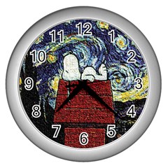 Cartoon Dog House Van Gogh Wall Clock (silver) by Modalart