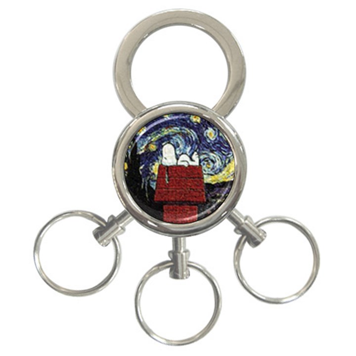 Cartoon Dog House Van Gogh 3-Ring Key Chain