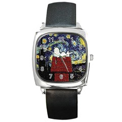 Cartoon Dog House Van Gogh Square Metal Watch by Modalart