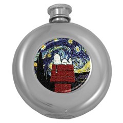 Cartoon Dog House Van Gogh Round Hip Flask (5 Oz) by Modalart