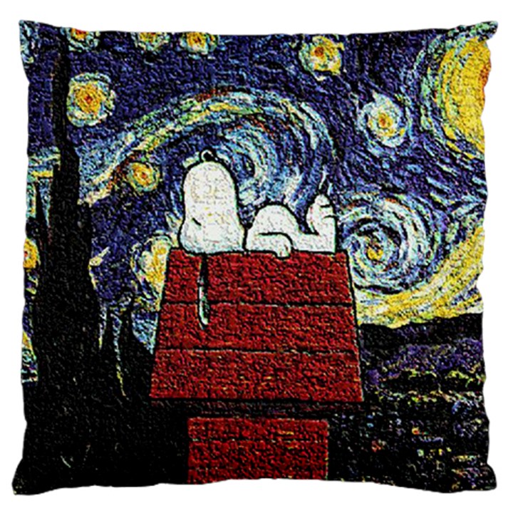 Cartoon Dog House Van Gogh Large Premium Plush Fleece Cushion Case (One Side)