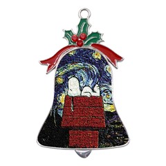 Cartoon Dog House Van Gogh Metal Holly Leaf Bell Ornament by Modalart