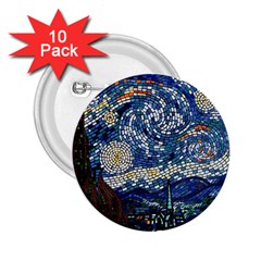 Mosaic Art Vincent Van Gogh Starry Night 2 25  Buttons (10 Pack)  by Modalart