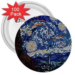 Mosaic Art Vincent Van Gogh Starry Night 3  Buttons (100 Pack)  by Modalart