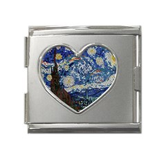 Mosaic Art Vincent Van Gogh Starry Night Mega Link Heart Italian Charm (18mm) by Modalart