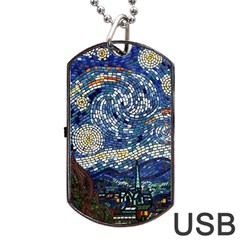 Mosaic Art Vincent Van Gogh Starry Night Dog Tag Usb Flash (one Side) by Modalart