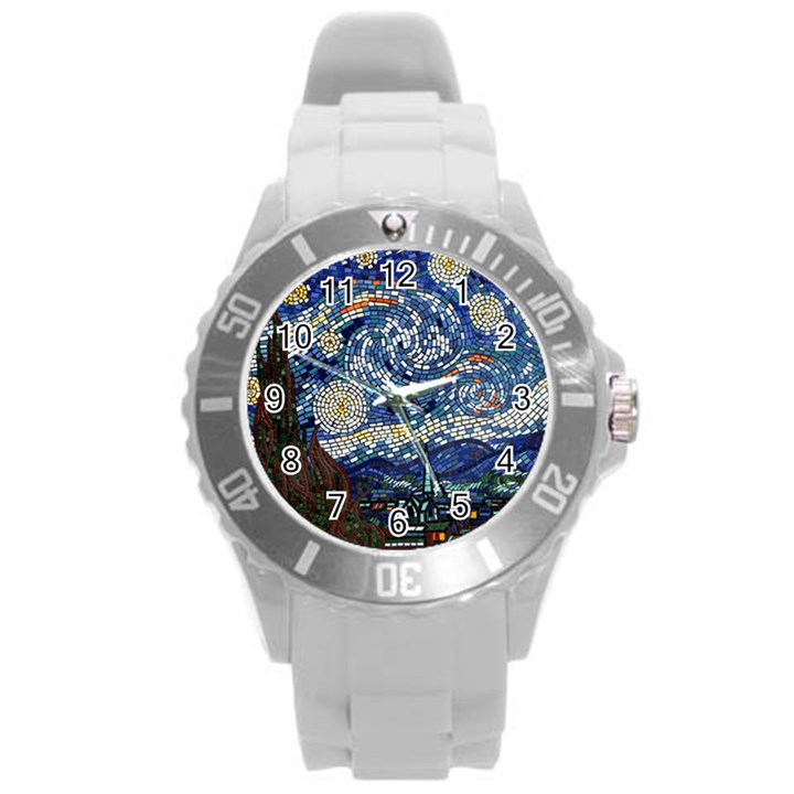 Mosaic Art Vincent Van Gogh Starry Night Round Plastic Sport Watch (L)