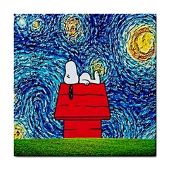 Cartoon Dog Starry Night Van Gogh Parody Tile Coaster by Modalart