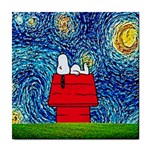 Cartoon Dog Starry Night Van Gogh Parody Tile Coaster Front