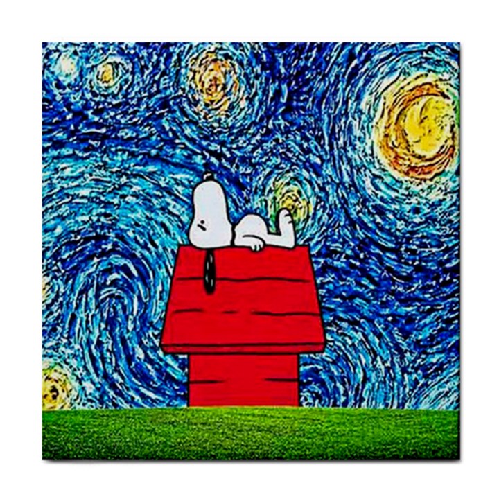 Cartoon Dog Starry Night Van Gogh Parody Tile Coaster