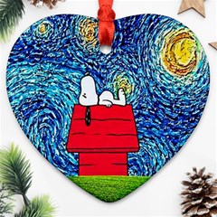 Cartoon Dog Starry Night Van Gogh Parody Ornament (heart) by Modalart