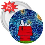 Cartoon Dog Starry Night Van Gogh Parody 3  Buttons (100 pack)  Front