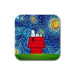 Cartoon Dog Starry Night Van Gogh Parody Rubber Square Coaster (4 pack) Front